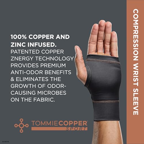 Tommie Copper Wrist Compression Sleeve, 15-20 mmHg (L/XL, Black) Large/Extra Large