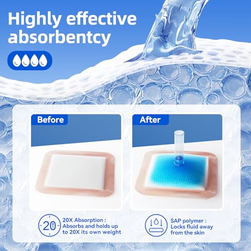 Niceful Super Absorbent Silicone Dressing 4"x8" 15Pcs for Post Surgery 4"x8" (15PCS) Self-Adhesive