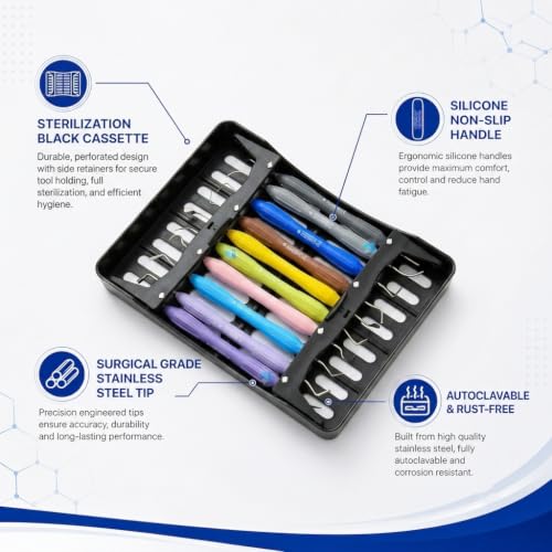 Dental Composite Placement Filling Instruments Set – Silicone Handle Restoration Plugger/Spatula – Resin Application & Tooth Restoration Kit/Black Cassette