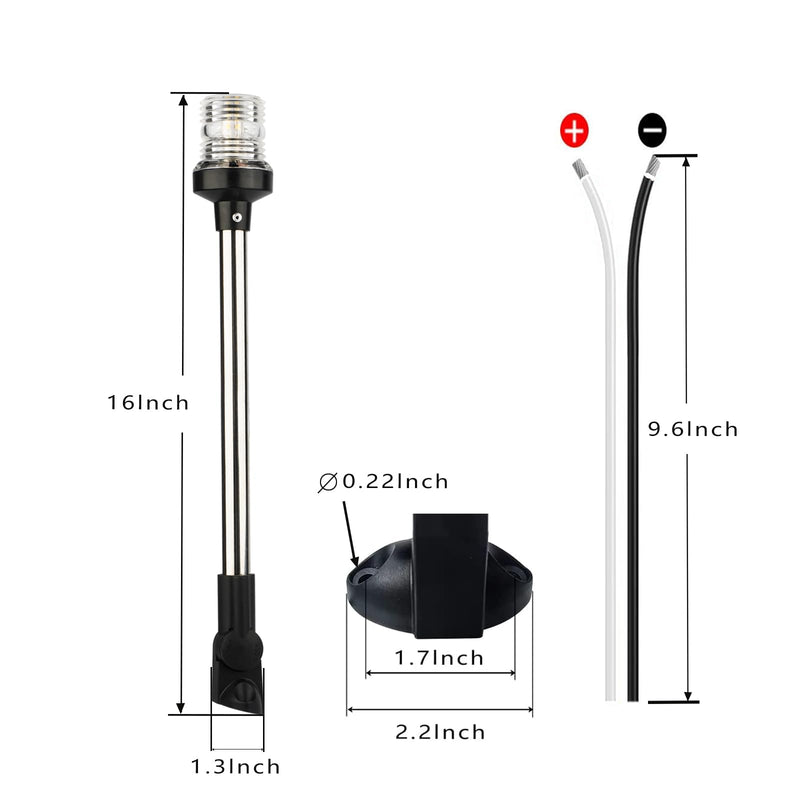 Anchor Light Boat Bimini Light Stern Light Marine Navigation Lights USCG 3 NM All Round White LED Fold Down 10-24 Volt 16 Inches for Pontoon - BeesActive Australia