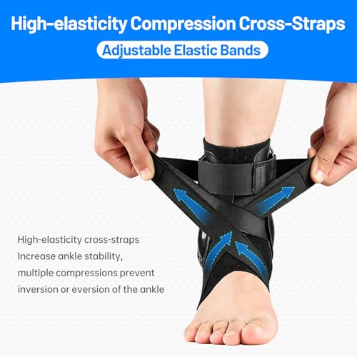 Adjustable Ankle Stabilizer Support Brace for Sprained Ankle, Bilateral Rigid Stirrup Splint, Ligament Injury & Tendonitis Relief, Unisex Ankle Brace for Men and Women (Gray, Large) Gray