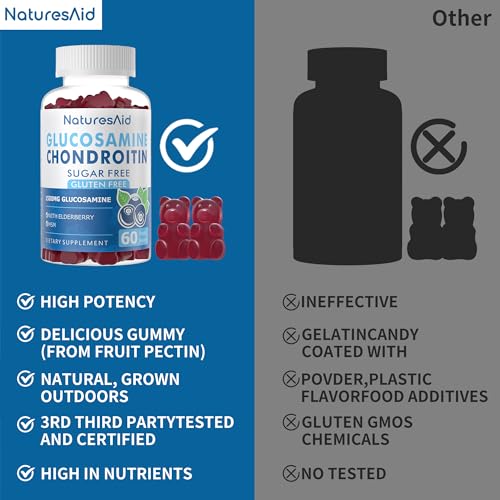 Natures Aid Glucosamine Chondroitin Gummies with MSM & Elderberry Extra Strength - Joint Support, Antioxidant Immune Support Supplement for Adults, Men & Women.(2 Pack) Blueberry 60 Count (Pack of 2)