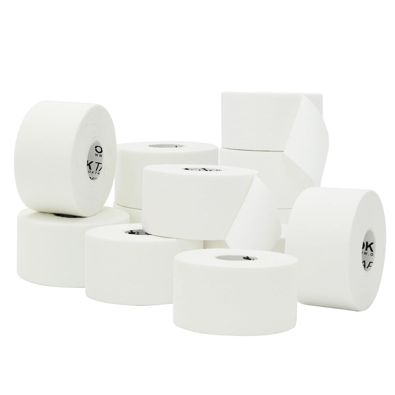 OK TAPE 12 Rolls Athletic Tape, Sports Tape for Injuries, Rigid, Easy Tear Medical Tape, Wrist Tape, No Sticky Residue | Secure Ankle, Finger, Knee- 1.5inch x 15yards (White) 15 yards White-12 Rolls - BeesActive Australia