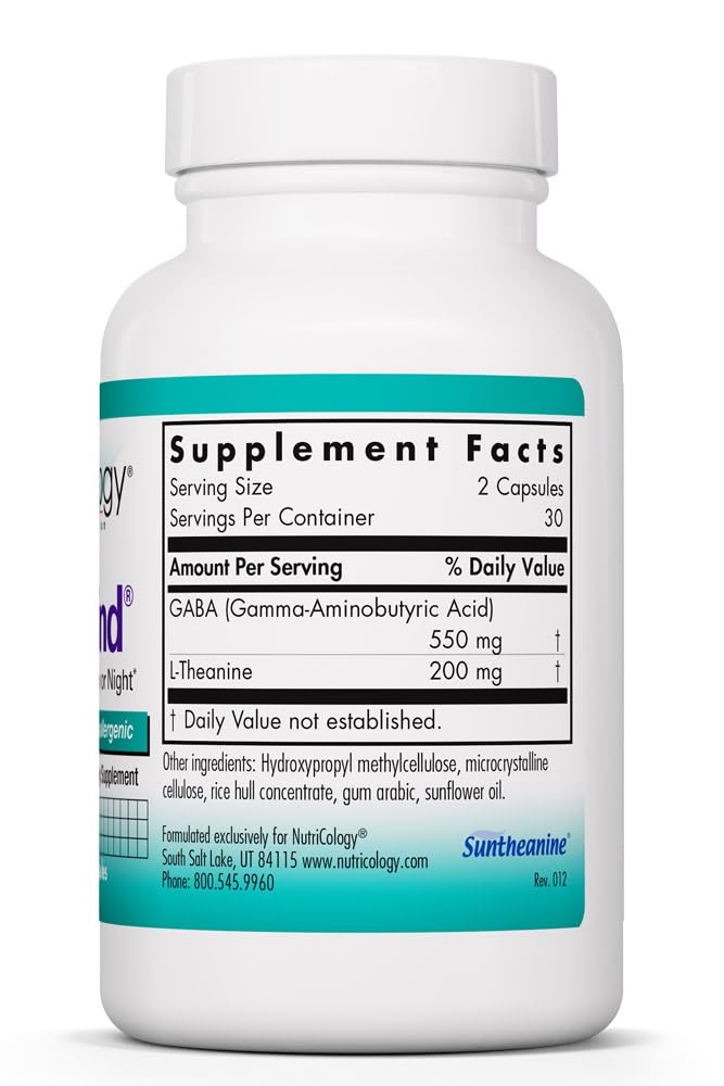 NutriCology ZenMind 550 mg GABA and 200 mg L-Theanine, 60 Capsules | Non-Drowsy GABA and L-Theanine Formula for Calmness and Relaxation Support Day or Night, 30 Servings