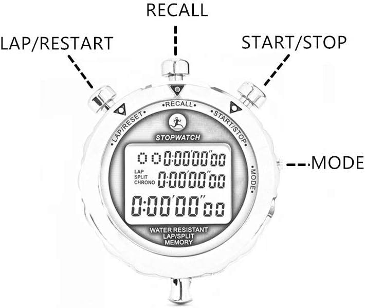 Digital Stopwatch Timer Stop Watch Stopwatch for Sports Competition 100 Lap Metal