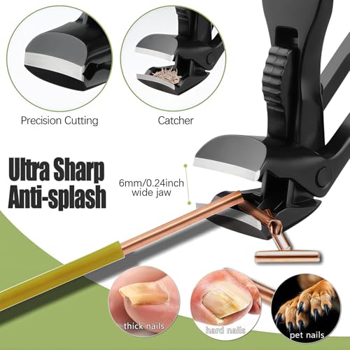 Toe Nail Clippers for Thick Nails for Seniors, Large Toenail Clippers for Men Adult, Ergonomics Long Handled Angled Head Wide Jaw Opening Sharp Blades Heavy Duty Fingernail Cutter - Black