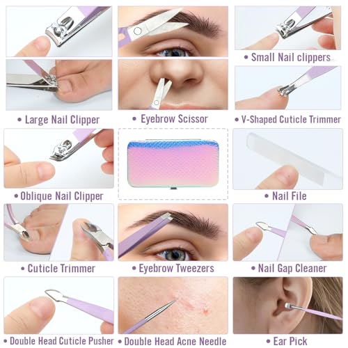 Aceoce Professional Manicure Pedicure Set Nail Clippers Kit Gifts for Women
