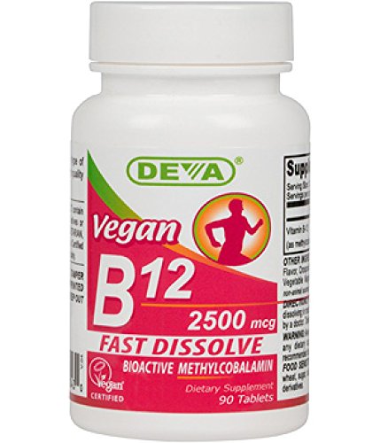 DEVA Nutrition Vegan Sublingual Fast Dissolve B-12 Tablets, 2500 mcg, 90 Count 90 Count (Pack of 1)