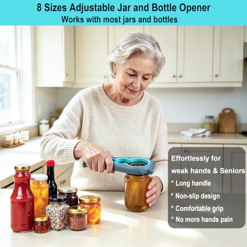 Otstar Jar Opener & Bottle Opener for Seniors with Arthritis, Weak Hands Blue and Grey 1 Pcs: 1 Jar opener