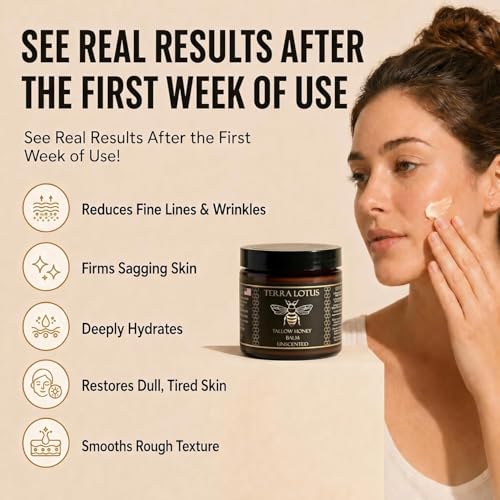 Terra Lotus - Organic Grass-Fed Beef Tallow Balm with Raw Honey - Moisturizing Cream - Handmade All-Natural Moisturizer (4 Oz, Unscented) 4 Fl Oz (Pack of 1)