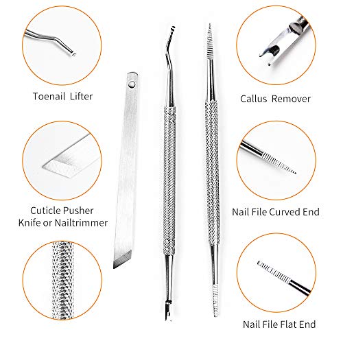 Manicure Tools Pedicure Tools-Multi-Function Double End Nail Lifter, Ingrown Toenail Tool, Callus Remover and Trimmer Cutters Nail Tools with 100% Stainless Steel with Non-Slip Handle 3 Count