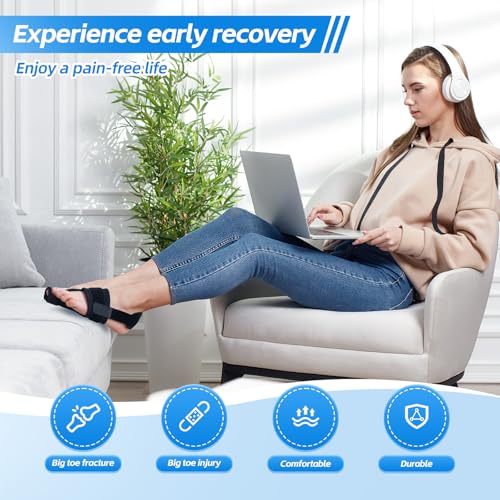 Broken Big Toe Brace Splint, Turf Toe Brace Support for fracture, Broken, Sprains, Arthritis, Women & Men, with 2 Removable Metal Plates - Black Left