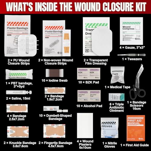 RHINO RESCUE Wound Closure Kit with 3 Types Butterfly Bandages 78pcs