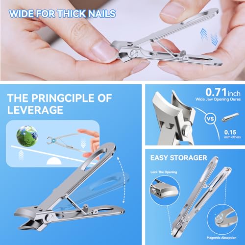 Toenail Clippers for Seniors Thick Toenails, Sharp Toe Nail Clippers Set for Men Women, Heavy Duty Fingernail Clipper Pedicure Tools for Feet, Professional Manicure and Pedicure Kit with Nail Scissors Black 7PCS Nail Clippers Set