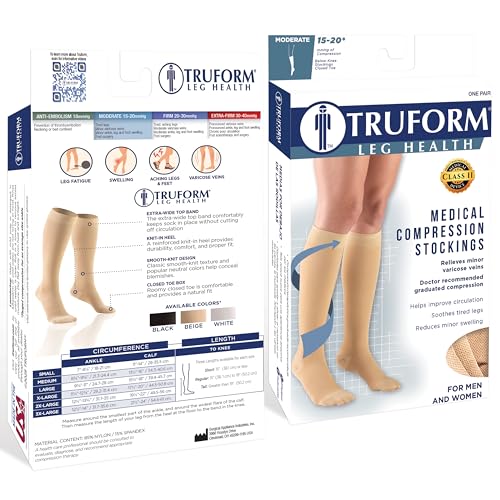 Truform 15-20 mmHg Compression Stockings, Men & Women Medical Closed Toe Beige Medium