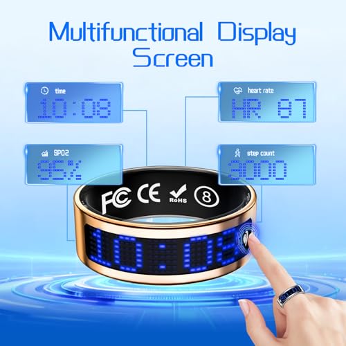 Smart Ring Fitness & Health Tracker with Display Screen for Men Women Rose Gold 10#