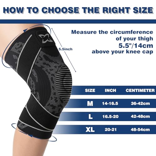 2pc Knee Brace for Women Men,Adjustable Support Strap knee pads with Side Stabilizers & Patella gel,Stretch breathable compression sleeve for men women Knee Pain Relief Athletics Daily Use Large black