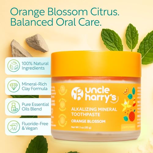 Uncle Harry’s Natural Products Orange Blossom Toothpaste (3 oz) – Alkalizing Mineral Tooth Powder, Fluoride-Free Natural Oral Care, Fresh Breath, Supports Healthy Teeth & Gums (Pack of 2) 1.5 Ounce (Pack of 2)