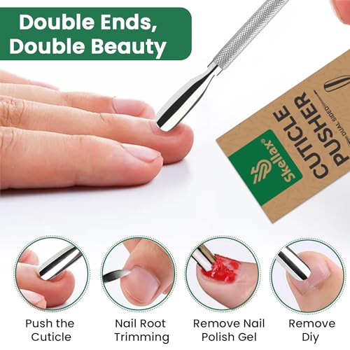4PCS Cuticle Pusher Double Ended Sharp Edge Spoon Shaped Set, Salon Quality Stainless Steel Metal Manicure Pedicure Nail Polish Remover Cleaner Tools for Fingernails Toenails 1-Silver 4 Pack