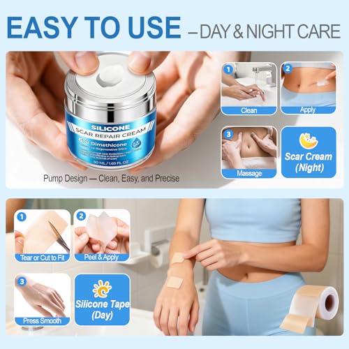 Scar Cream with 6% Dimethicone Formula & Scar Tape Set 1.69 Fl Oz (Pack of 1)