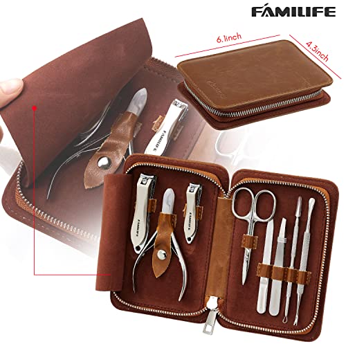 FAMILIFE Professional Manicure Kit 8PCS & Ingrown Toenail Tool 2PCS, Stainless Steel, Silver