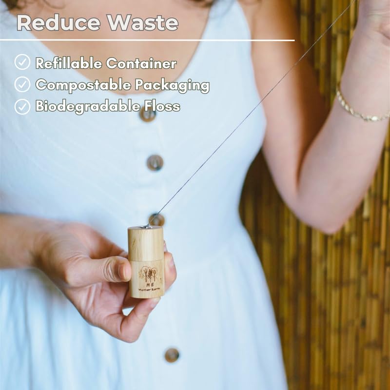 Refillable Bamboo Container and Dental Floss Picks Bundle!