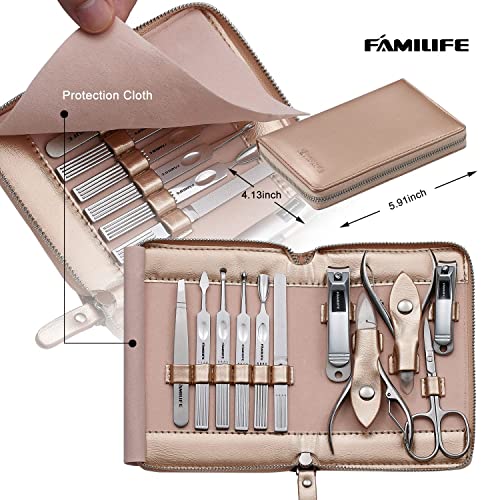 FAMILIFE Manicure Set Professional Manicure Kit 11 in 1 Gift Set for Women and Men Nail Kit and Nail Clippers 13PCS Nail Kit Nail Cutter Men Grooming Kit Pedicure Set Professional Manicure Set Steel