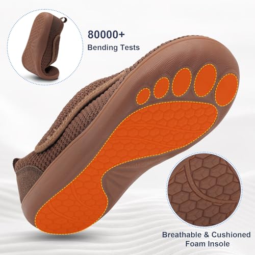 Mens Walking Shoes Wide Diabetic Shoes Adjustable Swollen Feet Neuropathy Orthopedic Shoes Breathable Barefoot Zero Drop Sneakers 12 Wide Brown