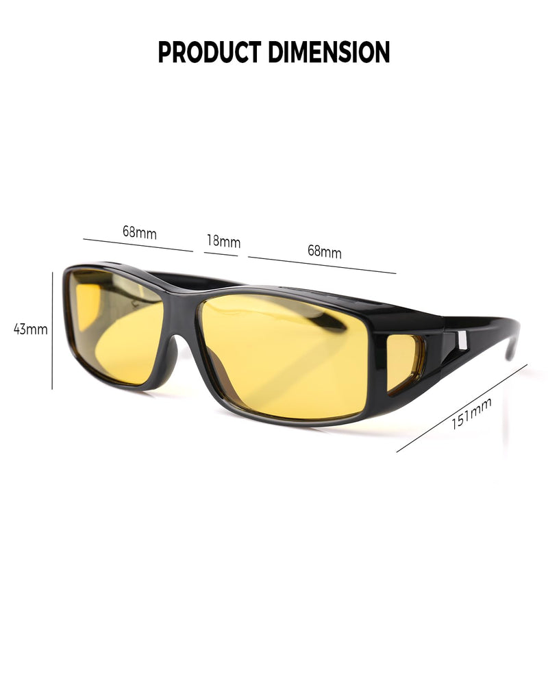 Night Driving Glasses for Men Women Fit Over Sunglasses Anti Glare Polarized HD Night Vision Glasses A02 Glossy Black Frame/ Yellow Night Vision Lens - BeesActive Australia