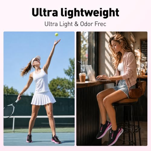 Womens Wide Orthopedic Walking Shoes with Cushioned Arch Support Lace-Up Running Sneakers 7 Wide Black/Pink