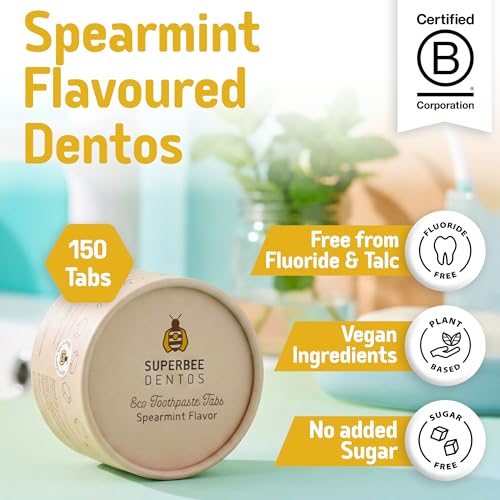SuperBee Dentos Toothpaste Tablets 150 Tabs Fluoride Free Spearmint 150 Count (Pack of 1)