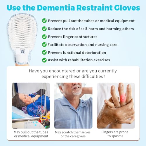 Dementia Restraint Gloves-2Pcs with Warm Pattern,Restraints Control Mitts,Safety Hand Gloves for Elderly/Dementia Patients,Anti Scratch Gloves to Prevent Scratching Harm