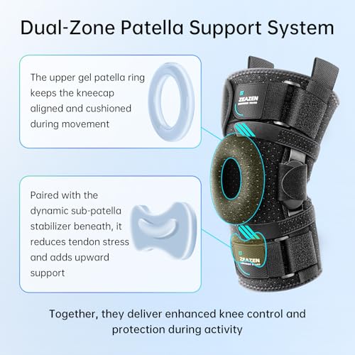 Hinged Knee Brace with Dual Metal Side Stabilizers & Patella Support – Adjustable Open Patella Knee Support for Men and Women – Helps with ACL, MCL, Meniscus Issues – Breathable Design for Sports, Running, Workout (Medium) Medium