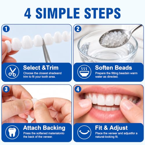 Veneers Teeth for Women and Men, Moldable Thermal Beads (White, 6PCS) White