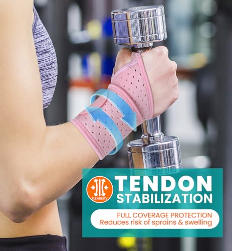 HiRui Wrist Wraps 2-Pack, Adjustable Breathable Wrist Support Brace for Men & Women – Pain Relief for Carpal Tunnel Syndrome, Tendonitis, Arthritis, Sports, Workouts – Fits Left & Right Hand (Pink) Pink