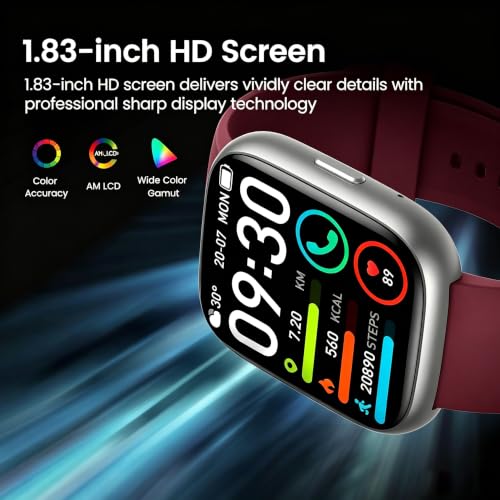 Smart Watch with Alexa Built-in, 1.83" HD Bluetooth Calling Fitness Tracker Burgundy