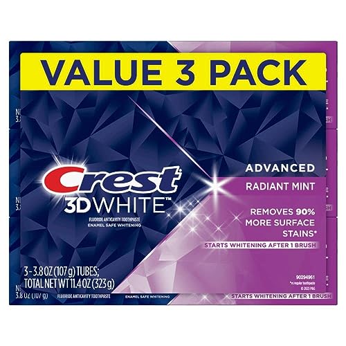 Crest 3D White Toothpaste Radiant Mint, 3.8 Oz (Pack of 3) 3.8 Ounce (Pack of 3)