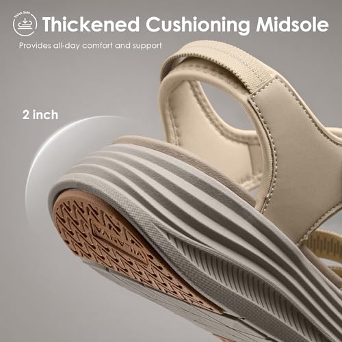 Vilanva Women's Comfortable Orthopedic Platform Walking Sandals with Arch Support Adjustable Buckle Cushioned Midsole for Plantar Fasciitis Relief Casual Sport Summer Outfits 9 Khaki