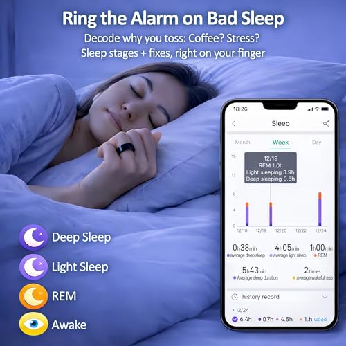 Smart Ring Health & Fitness Tracker for Men & Women, Heart Rate, SPO₂, Sleep & Activity Monitoring, IP68 Waterproof, Long Battery Life, Family Care Mode, No Subscription Fee (Black, 9) Black