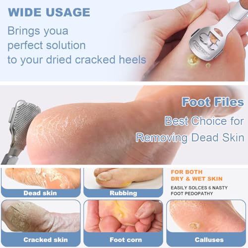 36 Pcs Callus Shaver for Feet Set, Foot Callus Shaver, (1 Stainless Foot File &1 Foot File Heads & 4 Pedicure Knife & 30 Replacement Slices Blades) B-set
