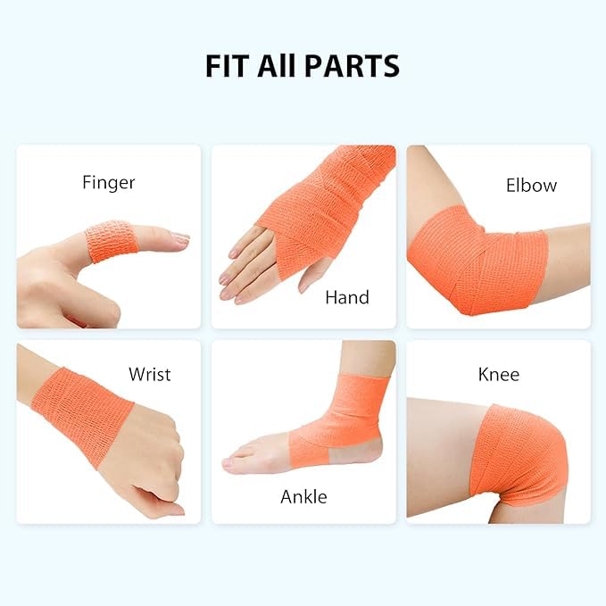 Self Adhesive Bandage Wrap, Medical Tape in First Aid Kit Cohesive Bandage Wrap for Sport & Athletic,and Wound Care for Animals Such as Cats, Dogs, and Horses 2" x 5 Yards 8 Rolls (Orange) Orange - BeesActive Australia