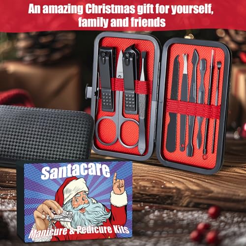 Manicure Set 10 in 1 Mens Gifts Travel Nail Clipper Kit, Christmas Stocking Stuffers for Men and Women, Nail Grooming Kit Birthday Christmas Gifts for Him Her Boys Girls Husband Boyfriend 10-PCS Black Set