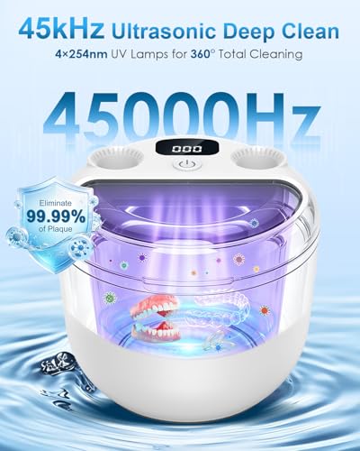 Ultrasonic Retainer Cleaner, 45kHz UV Dental Cleaner with Digital Timer