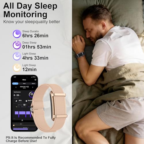 Smart Bracelet Fitness Trackers for Men Women, Smart Watch 24/7 Heart Rate Sleep Stress HRV Monitor, 170+ Sports Modes, 2 Bands, Free APP Rose Gold