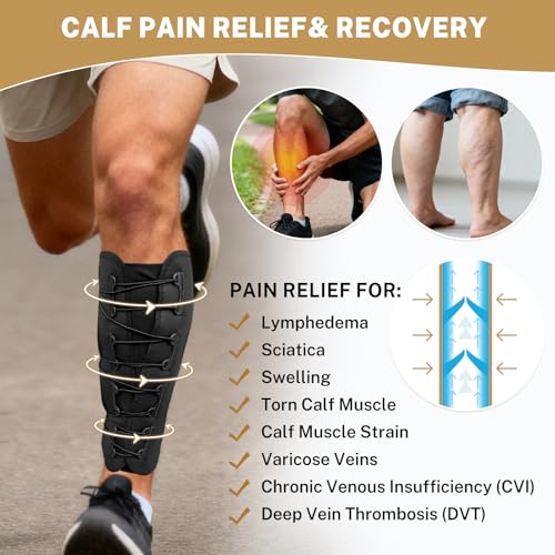 Calf Brace w/ 20-30mmHg Calf Compression Sleeve, Shin Splint Relief Black