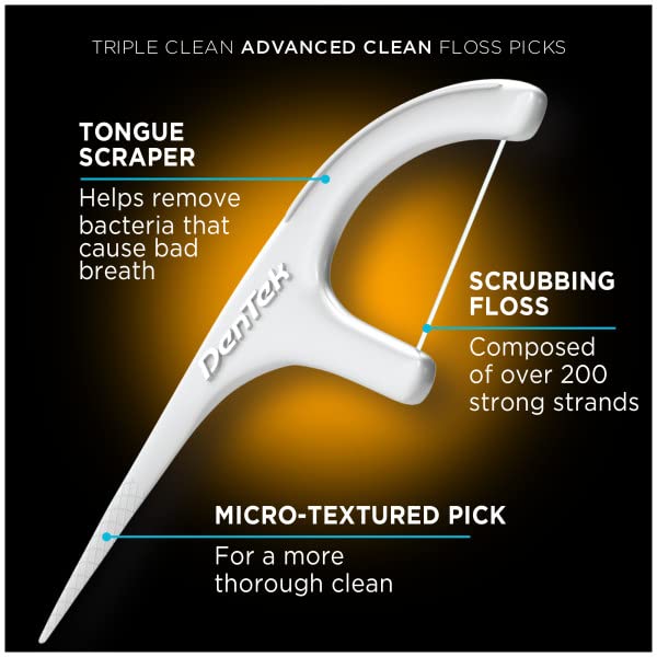 DenTek Advanced Clean Triple Clean Floss Picks, Mouthwash Blast, Dental Flossers for Plaque Removal, No Break No Shred Floss, Oral Care, 75 Count (Pack of 12)
