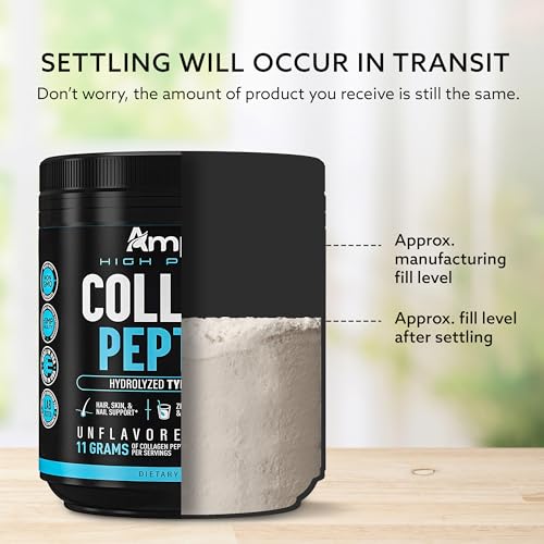 AMPLICELL Multi Collagen Peptides Powder for Men & Women, 41 Servings Unflavored Powder 15.9 Ounce (Pack of 1)