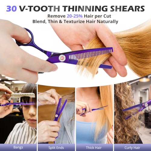 21Pcs 440C Hair Cutting Scissors Kit, Hair Scissors & Thinning Scissors Set Purple