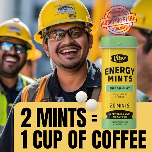 Viter Energy 40mg Caffeine Mints - Sugar Free, B Vitamins, Vegan, Boosts Fast Energized Alert Focus, Caffeinated Nootropic Supplement Pills (Spearmint Flavor, 20pcs, 6 Pack, 120pcs Total) Spearmint 20 Count (Pack of 6)