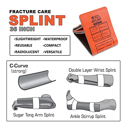 RHINO RESCUE Bundle-Vented Chest Seal, 4 Vents, Sterile Emergency Trauma Dressing, Occlusive Adhesive Pad+First Aid Splint 36" X 4.3" Orange-Gray, Keep Bones in Position